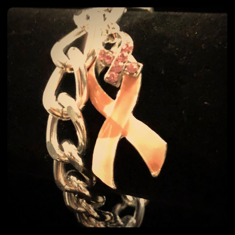 Silver breast cancer awareness bracelet